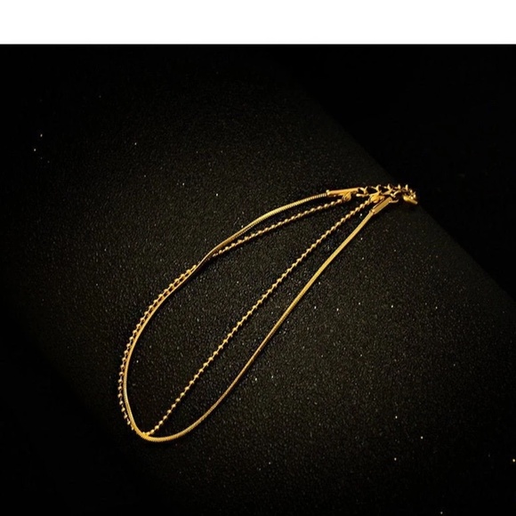 Dainty Gold Bead Layer Bracelet, Thin Herringbone Bracelet - Picture 6 of 7